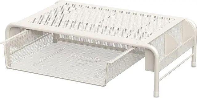 Alt view image 2 of 5 - Simple Houseware Metal Desk Monitor Stand Riser with Organizer Drawer, White