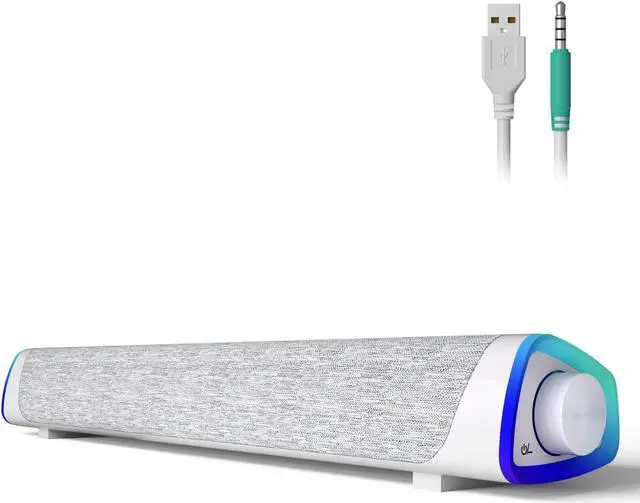 Main image of SOULION R30 Computer Speakers, USB Powered 3.5mm AUX Small PC Speakers, Colorful LED Lights with Switch Button, Surround Sound Portable Computer Sound Bar Speaker for Desktop Laptop White