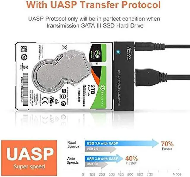 Alt view image 4 of 5 - WEme USB 3.0 to SATA Converter Adapter for 2.5 3.5 Inch Hard Drive Disk SSD HDD, Power Adapter and USB 3.0 Cable Included