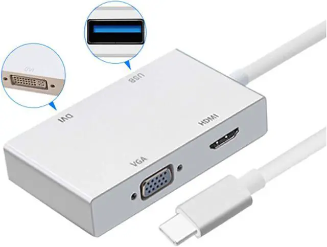 Alt view image 3 of 5 - USB C to VGA HDMI DVI USB3.0 Adapter, 4 in 1 USB3.1 Type-C Hub Male to Female Multi-Display Video Converter for Mac Pro, MacBook Air, iPad Pro, XPS, and More