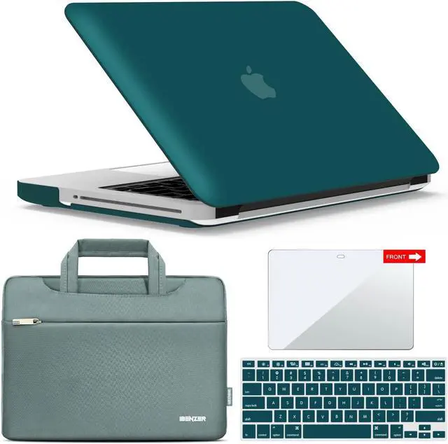 Main image of IBENZER Compatible with MacBook Pro 13 Inch case A1278 2012-2008, Hard Shell Case with Bag & Keyboard & Screen Cover for Old Version Mac Pro 13 with CD-ROM, Quetzal Green, P13QUGN+3SP