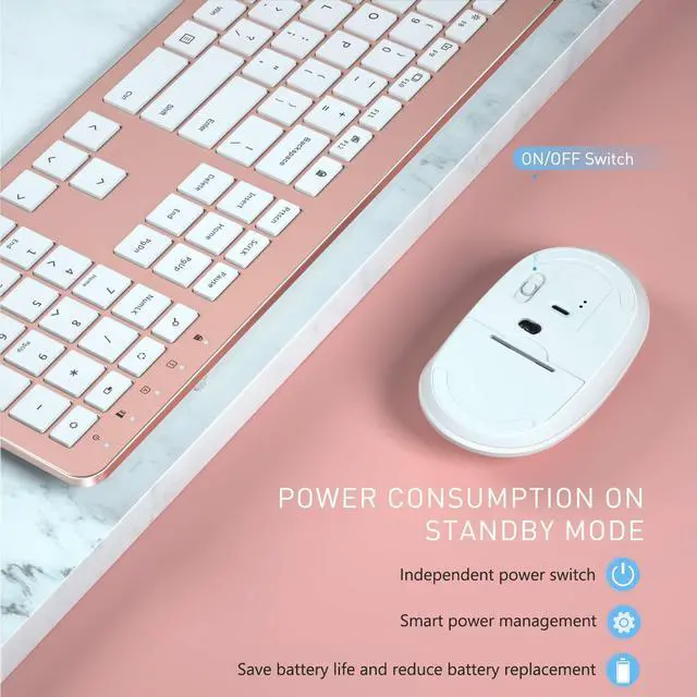 Alt view image 2 of 5 - Wireless Keyboard and Mouse Combo - Full Size Slim Thin Wireless Keyboard Mouse with Numeric Keypad 2.4G Stable Connection Adjustable DPI - Rose Gold & White