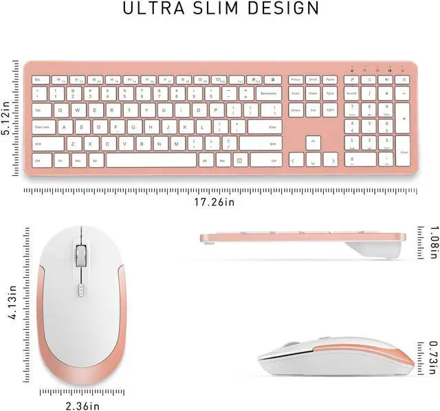 Alt view image 4 of 5 - Wireless Keyboard and Mouse Combo - Full Size Slim Thin Wireless Keyboard Mouse with Numeric Keypad 2.4G Stable Connection Adjustable DPI - Rose Gold & White