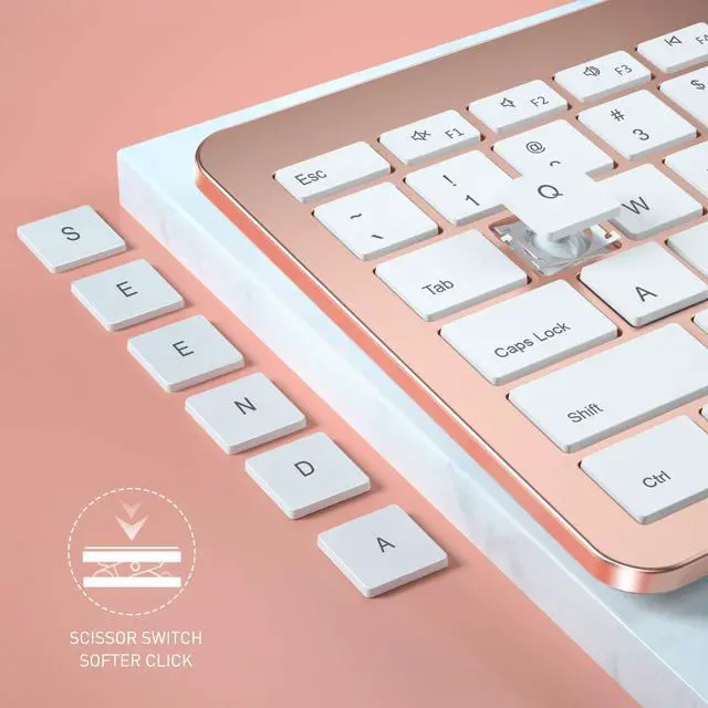 Alt view image 3 of 5 - Wireless Keyboard and Mouse Combo - Full Size Slim Thin Wireless Keyboard Mouse with Numeric Keypad 2.4G Stable Connection Adjustable DPI - Rose Gold & White