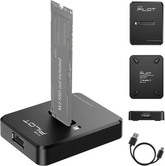 Main image of AMZPILOT M.2 NVMe & SATA to USB C Docking Station, M.2 SSD to USB A C Reader Adapter for Both M Key & B+M Key NVMe PCIE and SATA NGFF SSD Dock, Size for 22110 2280 2260 2242 2230 Enclosure - Square