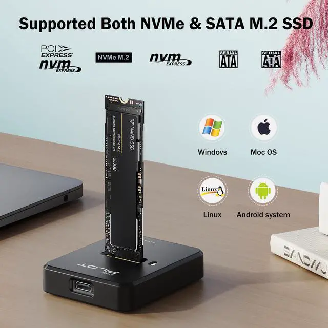 Alt view image 2 of 5 - AMZPILOT M.2 NVMe & SATA to USB C Docking Station, M.2 SSD to USB A C Reader Adapter for Both M Key & B+M Key NVMe PCIE and SATA NGFF SSD Dock, Size for 22110 2280 2260 2242 2230 Enclosure - Square