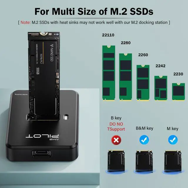 Alt view image 3 of 5 - AMZPILOT M.2 NVMe & SATA to USB C Docking Station, M.2 SSD to USB A C Reader Adapter for Both M Key & B+M Key NVMe PCIE and SATA NGFF SSD Dock, Size for 22110 2280 2260 2242 2230 Enclosure - Square