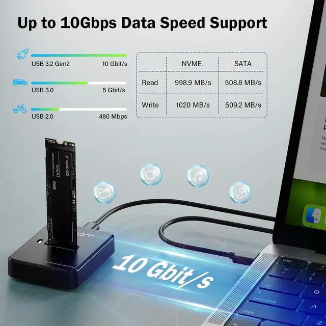 Alt view image 4 of 5 - AMZPILOT M.2 NVMe & SATA to USB C Docking Station, M.2 SSD to USB A C Reader Adapter for Both M Key & B+M Key NVMe PCIE and SATA NGFF SSD Dock, Size for 22110 2280 2260 2242 2230 Enclosure - Square