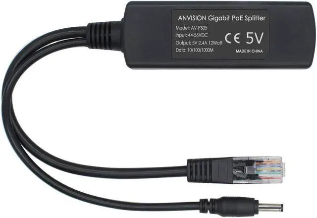 Alt view image 5 of 5 - ANVISION 4-Pack 5V Gigabit PoE Splitter, 48V to 5V 2.4A Adapter, 10/100/1000Mbps, Plug 3.5mm x 1.35mm, 5.5mm x 2.1mm Connector, IEEE 802.3af Compliant, for IP Camera and More