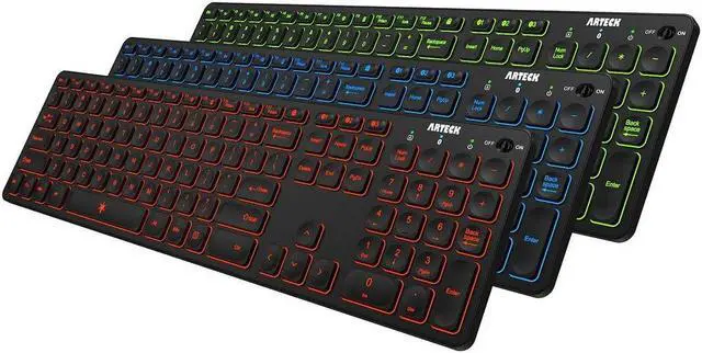 Main image of Arteck Universal Backlit 7-Colors & Adjustable Brightness Multi-Device Full Size Wireless Bluetooth Keyboard for Windows, iOS, iPad OS, Android, Computer Desktop Laptop Surface Tablet Smartphone