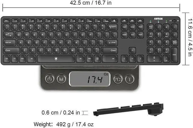 Alt view image 5 of 5 - Arteck Universal Backlit 7-Colors & Adjustable Brightness Multi-Device Full Size Wireless Bluetooth Keyboard for Windows, iOS, iPad OS, Android, Computer Desktop Laptop Surface Tablet Smartphone