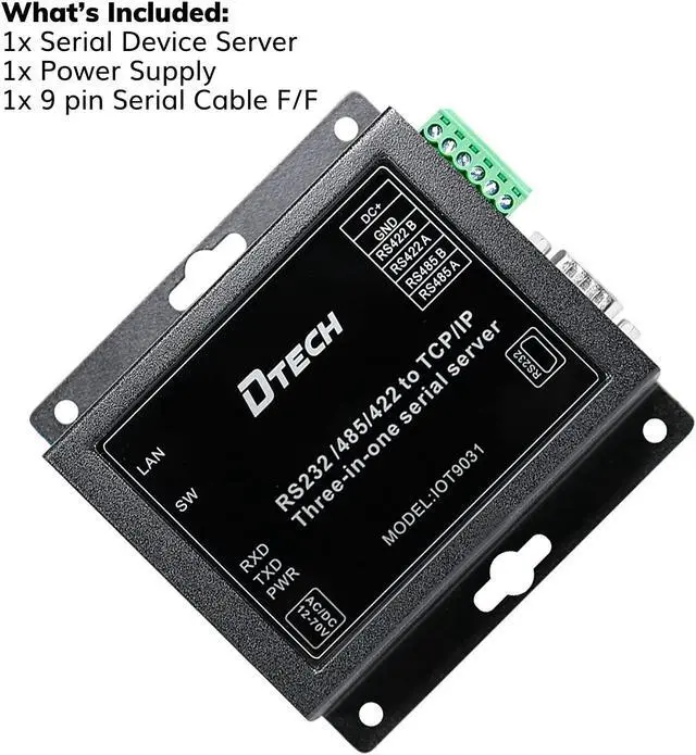 Alt view image 4 of 5 - DTECH Serial to Ethernet Converter Adapter RS232 RS422 RS485 to TCP IP Device Server Supports DHCP DNS Modbus RTU/TCP 10/100M Power Over Ethernet POE