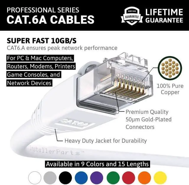 Alt view image 2 of 5 - InstallerParts (10 Pack Ethernet Cable CAT6A Cable UTP Booted 3 FT - White - Professional Series - 10Gigabit/Sec Network/High Speed Internet Cable, 550MHZ