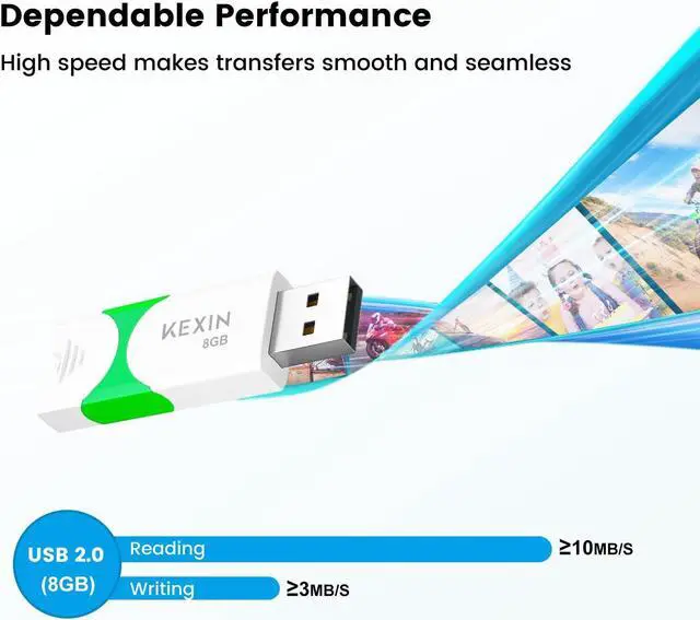 Alt view image 5 of 5 - KEXIN 8GB Flash Drive 10 Pack USB 2.0 Flash Drive 8 GB Thumb Drive 2.0 USB Drive Bulk Jump Drive Swivel Pen Drive Data Storage USB Stick with LED Indicator 8G Green