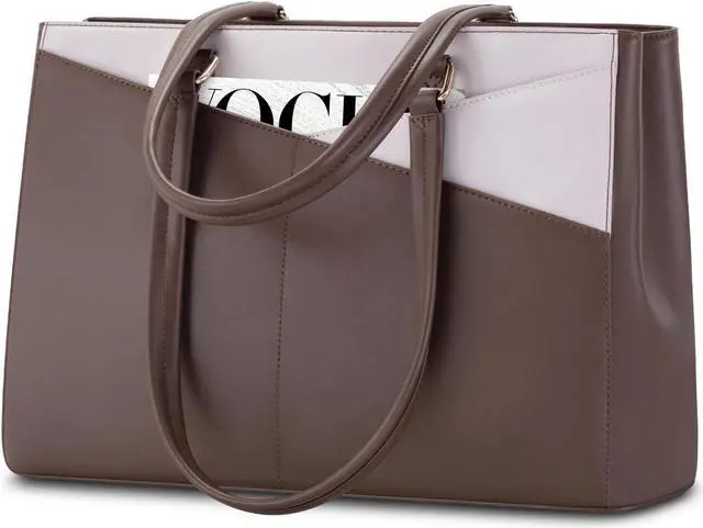 Main image of LOVEVOOK Laptop Tote Bag for Women, Office Work Bag Briefcase fit for 15.6 inch Laptop, Large Capacity Teacher Computer Bag Handbag Coffee/Beige