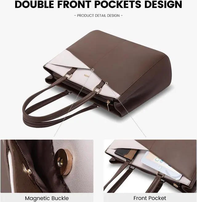 Alt view image 2 of 5 - LOVEVOOK Laptop Tote Bag for Women, Office Work Bag Briefcase fit for 15.6 inch Laptop, Large Capacity Teacher Computer Bag Handbag Coffee/Beige