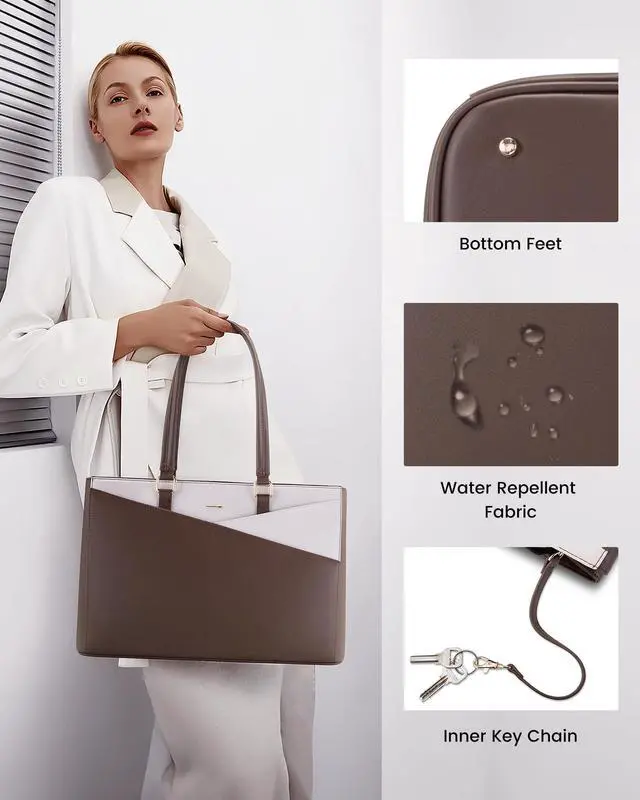 Alt view image 3 of 5 - LOVEVOOK Laptop Tote Bag for Women, Office Work Bag Briefcase fit for 15.6 inch Laptop, Large Capacity Teacher Computer Bag Handbag Coffee/Beige