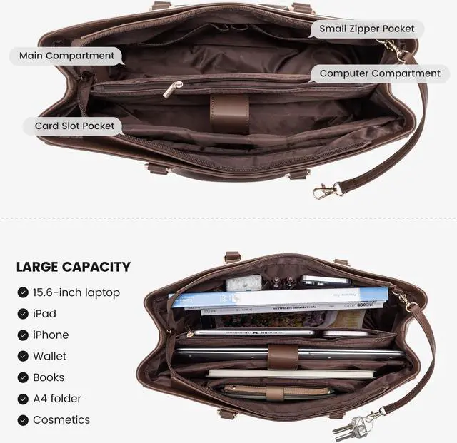 Alt view image 4 of 5 - LOVEVOOK Laptop Tote Bag for Women, Office Work Bag Briefcase fit for 15.6 inch Laptop, Large Capacity Teacher Computer Bag Handbag Coffee/Beige