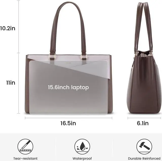 Alt view image 5 of 5 - LOVEVOOK Laptop Tote Bag for Women, Office Work Bag Briefcase fit for 15.6 inch Laptop, Large Capacity Teacher Computer Bag Handbag Coffee/Beige