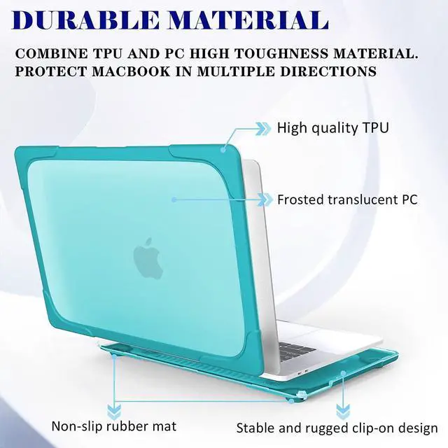 Alt view image 3 of 5 - Mektron for MacBook Air 13 inch Case A1466 A1369 (2010-2017 Release), [Heavy Duty] [Dual Layer] Hard Case Cover with TPU+PC Bumper w/Keyboard Cover Screen Protector, Sky Blue