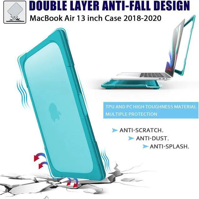 Alt view image 5 of 5 - Mektron for MacBook Air 13 inch Case A1466 A1369 (2010-2017 Release), [Heavy Duty] [Dual Layer] Hard Case Cover with TPU+PC Bumper w/Keyboard Cover Screen Protector, Sky Blue