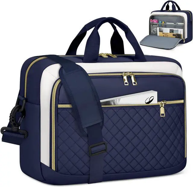 Main image of NEWHEY Laptop Bag 17.3 Inch Laptop Briefcase for Women Men Waterproof Shoulder Messenger Bag Large Computer Bag for Business Office Work College, Blue&Beige