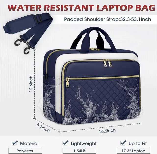 Alt view image 2 of 5 - NEWHEY Laptop Bag 17.3 Inch Laptop Briefcase for Women Men Waterproof Shoulder Messenger Bag Large Computer Bag for Business Office Work College, Blue&Beige