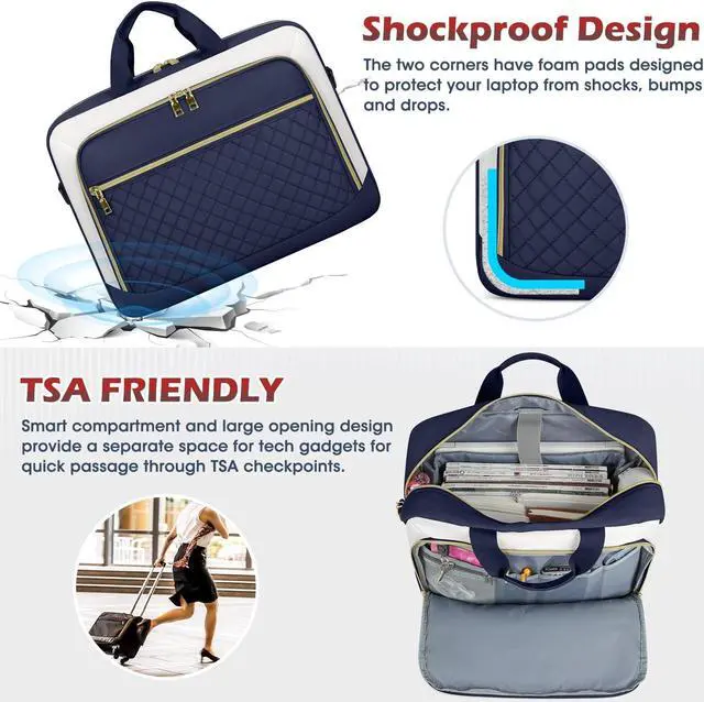 Alt view image 4 of 5 - NEWHEY Laptop Bag 17.3 Inch Laptop Briefcase for Women Men Waterproof Shoulder Messenger Bag Large Computer Bag for Business Office Work College, Blue&Beige