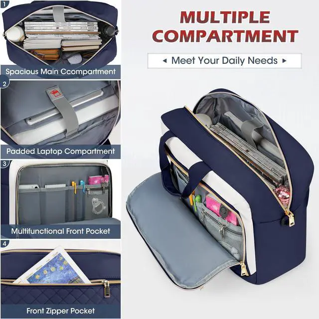 Alt view image 3 of 5 - NEWHEY Laptop Bag 17.3 Inch Laptop Briefcase for Women Men Waterproof Shoulder Messenger Bag Large Computer Bag for Business Office Work College, Blue&Beige