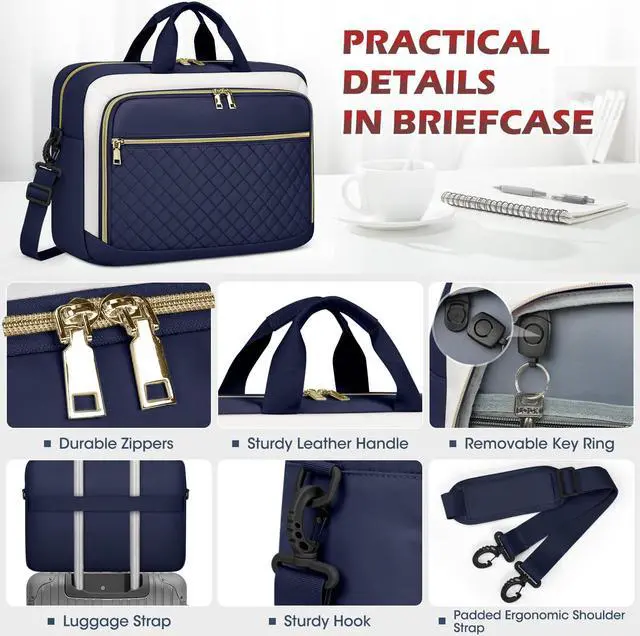 Alt view image 5 of 5 - NEWHEY Laptop Bag 17.3 Inch Laptop Briefcase for Women Men Waterproof Shoulder Messenger Bag Large Computer Bag for Business Office Work College, Blue&Beige