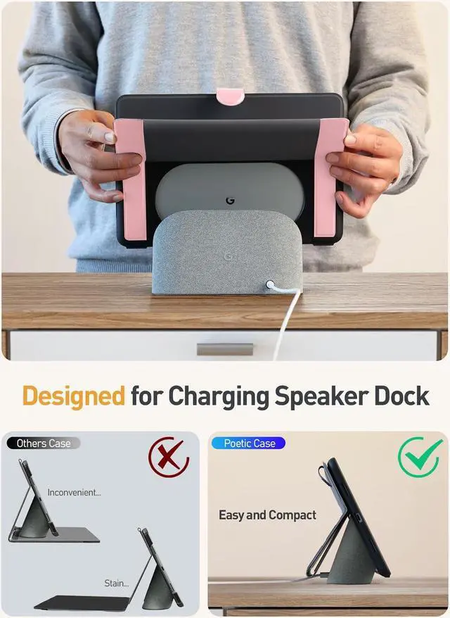 Alt view image 2 of 5 - Poetic Explorer Magnetic Folio Stand Case Designed for Google Pixel Tablet (2023), Magnetic Fidget Mount Case for Google Pixel Tablet, Light Pink