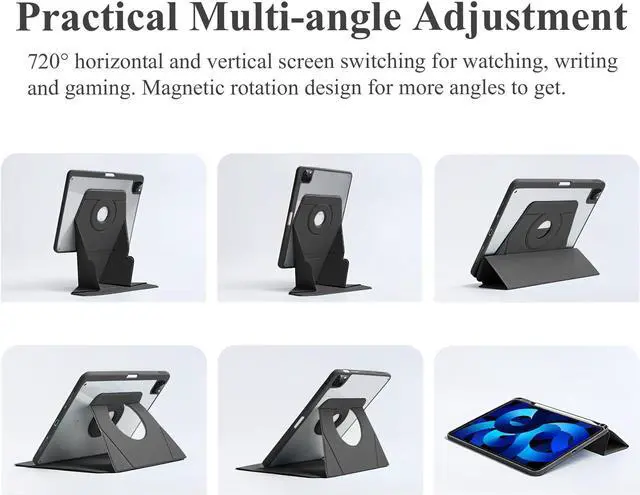 Alt view image 3 of 5 - QIELIZI Rotating Case for ipad pro 12.9 Case, Dechable ipad Pro Case 12.9 inch with Foldable Magnetic Stand, Auto Sleep/Wake(1-Black)