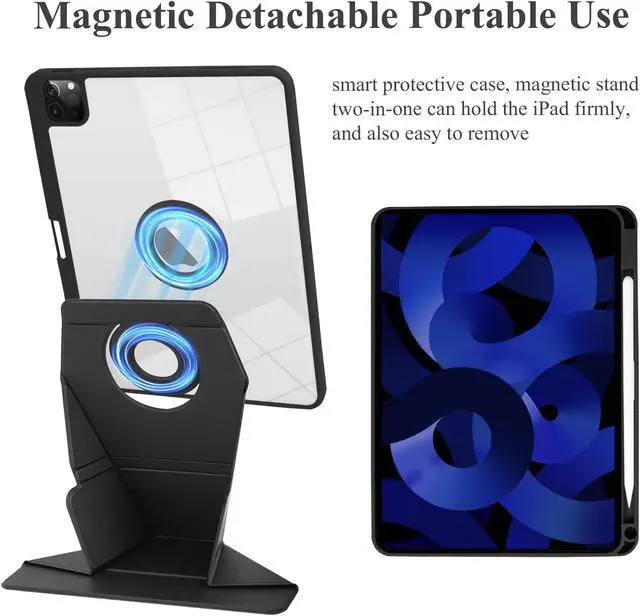 Alt view image 5 of 5 - QIELIZI Rotating Case for ipad pro 12.9 Case, Dechable ipad Pro Case 12.9 inch with Foldable Magnetic Stand, Auto Sleep/Wake(1-Black)