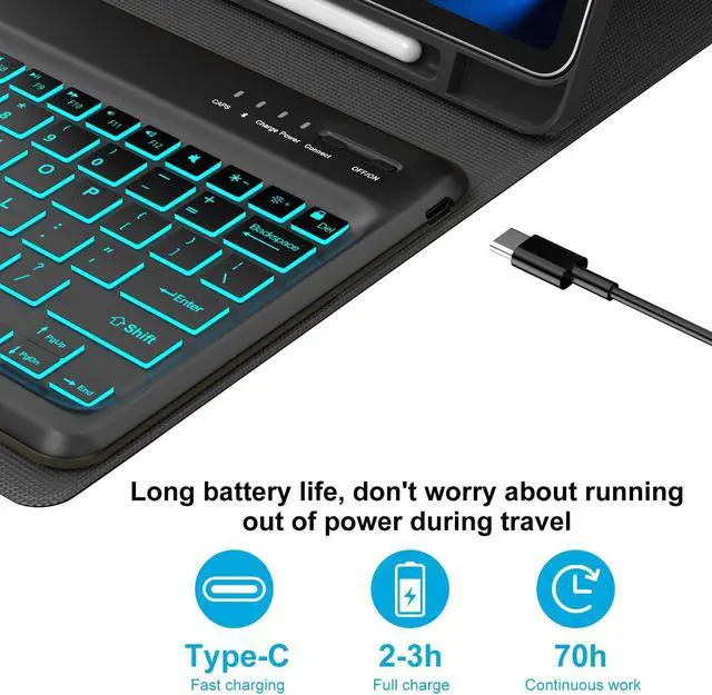 Alt view image 5 of 5 - Keyboard Case for iPad Air 13 (M3/M2, 2025/2024), Keyboard for iPad Pro 12.9 inch Cover 6th 2022/5th 2021/4th 2020/3rd 2018 Gen, Backlit iPad Air 13in Case Keypad Detachable/Pencil Holder, Blue