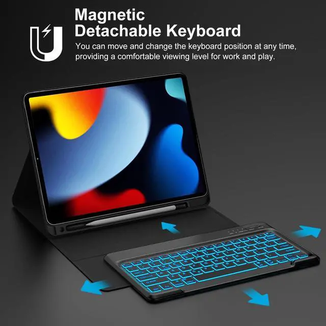 Alt view image 4 of 5 - Keyboard Case for iPad Air 13 (M3/M2, 2025/2024), Keyboard for iPad Pro 12.9 inch Cover 6th 2022/5th 2021/4th 2020/3rd 2018 Gen, Backlit iPad Air 13in Case Keypad Detachable/Pencil Holder, Blue