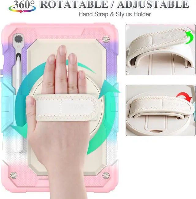 Alt view image 3 of 5 - SEYMAC stock Case for Samsung Galaxy Tab S9/ S9 FE 5G Tablet Case with Screen Protector Pencil Holder [360 Rotating Hand Strap] &Stand, Drop-Proof Case for Galaxy Tab S9 FE 10.9''/ S9 11'', Beige+Pink