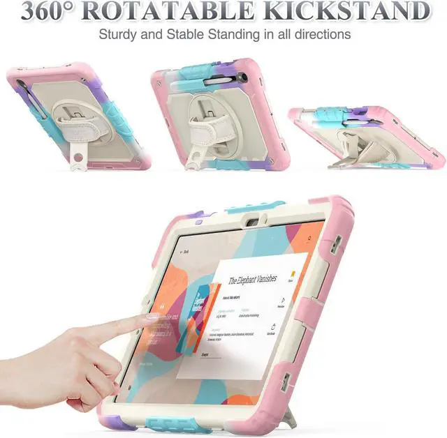 Alt view image 4 of 5 - SEYMAC stock Case for Samsung Galaxy Tab S9/ S9 FE 5G Tablet Case with Screen Protector Pencil Holder [360 Rotating Hand Strap] &Stand, Drop-Proof Case for Galaxy Tab S9 FE 10.9''/ S9 11'', Beige+Pink