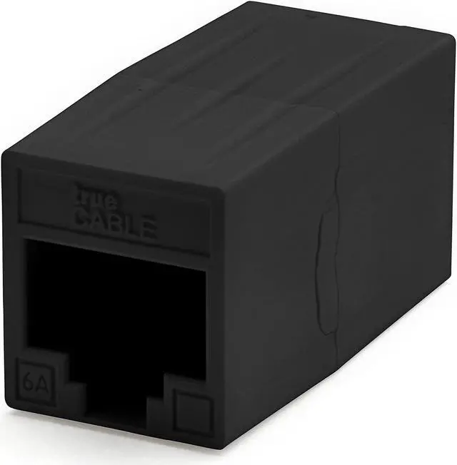 Main image of trueCABLE Cat6A Inline Coupler, Unshielded (UTP), PoE++ (4PPoE), UL Listed, ETL Verified, ANSI/TIA 568-2.D Cat 6A Performance Compliant, Female to Female RJ45 Couplers, Black, 6 Pack