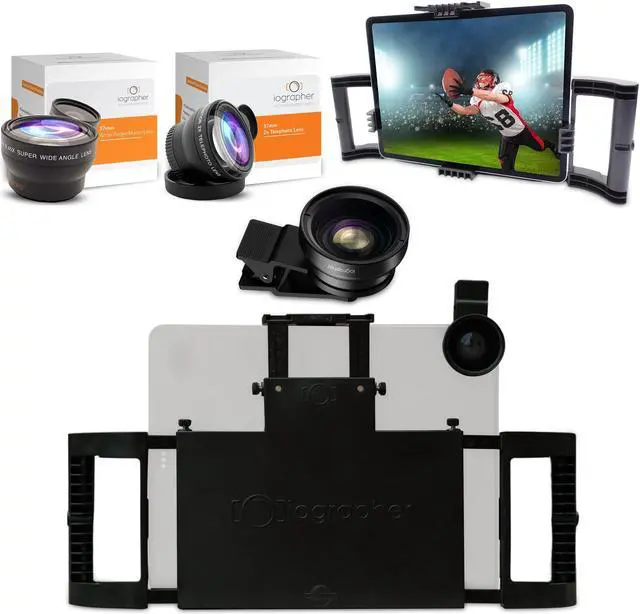 Main image of iOgrapher Multi Pro Coaches Bundle - Pack of Adjustable iPad Case with Handles (Fits iPad Pro 12.9/11/Air 4/5), 37mm Wide Angle & Macro Lens, 2X Telephoto Zoom Phone Camera Lens, and Steady Lens Clip