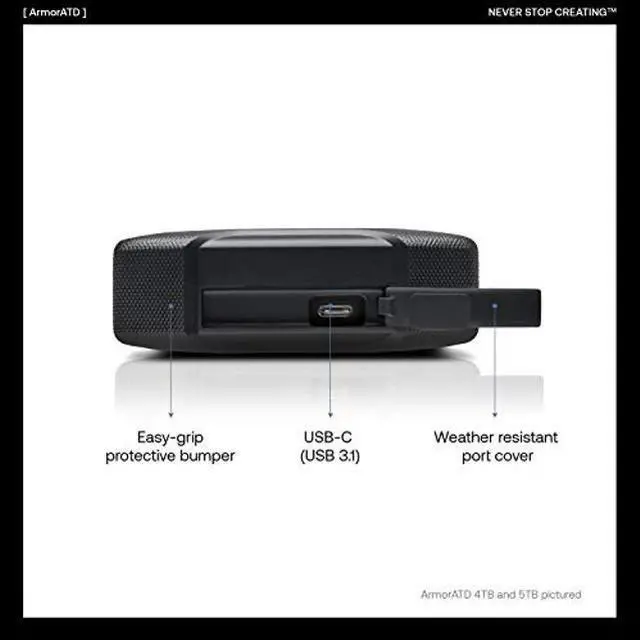 Alt view image 4 of 5 - G-Technology 5TB ArmorATD All-Terrain Rugged Portable External Hard Drive - USB-C, USB 3.1 Gen 1 - 0G10478-1