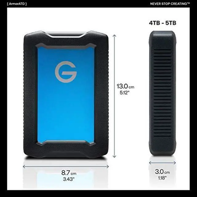 Alt view image 3 of 5 - G-Technology 5TB ArmorATD All-Terrain Rugged Portable External Hard Drive - USB-C, USB 3.1 Gen 1 - 0G10478-1