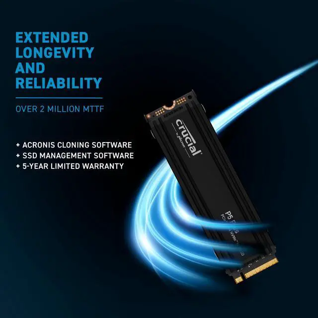 Alt view image 3 of 5 - Crucial P5 Plus 2TB Gen4 NVMe M.2 SSD Internal Gaming SSD with Heatsink, Compatible with Playstation 5(PS5) - up to 6600MB/s - CT2000P5PSSD5