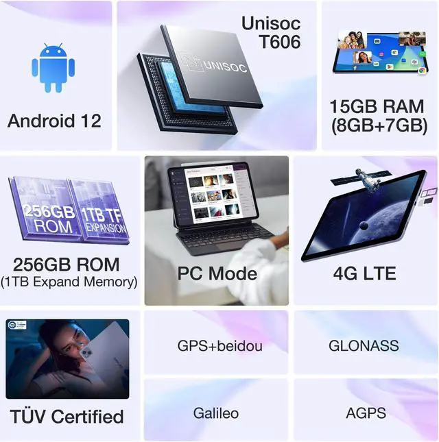 Alt view image 2 of 5 - DOOGEE T10 Pro Android Tablet,10 Inch Tablets Unisoc T606 Octa Core 15GB+256GB ROM, 8580mAh Battery, TUV Low Bluelight Eye Protection, WiFi 2.4G/5G, 13MP+8MP Dual Camera, Widevine L1 (Pink)