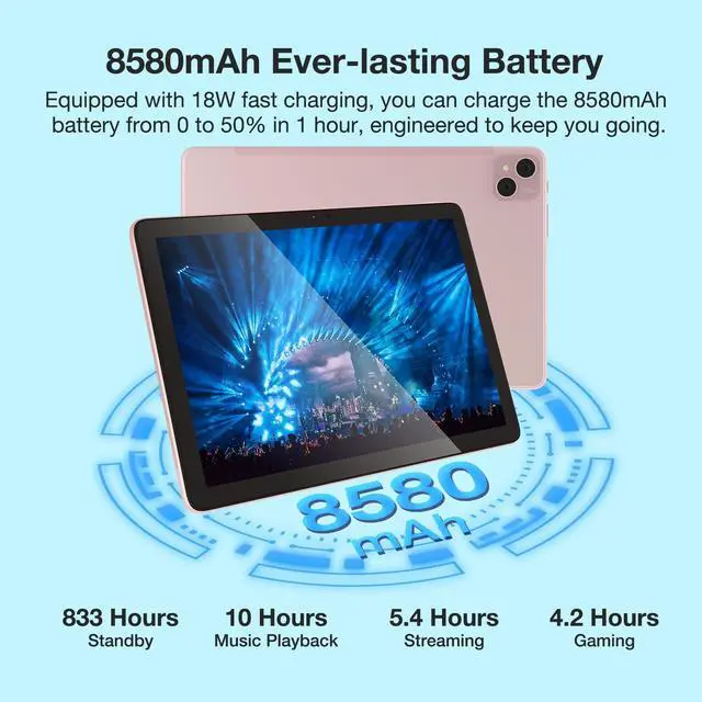 Alt view image 5 of 5 - DOOGEE T10 Pro Android Tablet,10 Inch Tablets Unisoc T606 Octa Core 15GB+256GB ROM, 8580mAh Battery, TUV Low Bluelight Eye Protection, WiFi 2.4G/5G, 13MP+8MP Dual Camera, Widevine L1 (Pink)