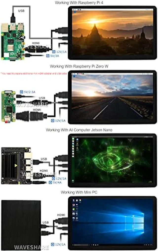 Alt view image 4 of 5 - Waveshare HDMI Capacitive IPS Touch Screen LCD Type H with Case 15.6inch Support Raspberry Pi/Jetson Nano/PC