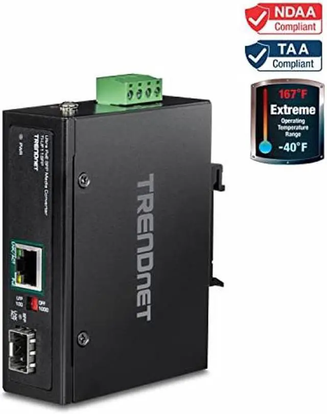 Alt view image 2 of 5 - TRENDnet Hardened Industrial SFP to Gigabit UPoE Media Converter, IP30 Rated Housing, Includes DIN-Rail & Wall Mounts, Operating Temp. -40 to 75 °C (-40 to 167 °F), TI-UF11SFP, Black