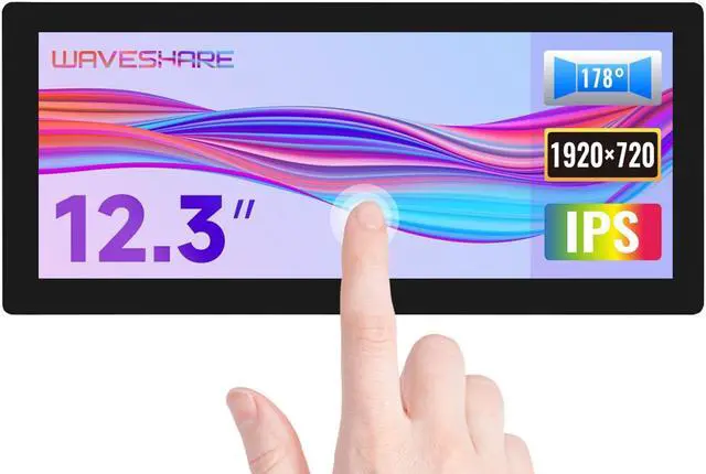 Main image of Waveshare 12.3inch Capacitive Touch Screen LCD Compatible with Raspberry Pi 5/4B/3B+/3B/2B/B+/A+/Zero/Zero W/WH/Zero 2W Series Boards 600 Cd/M²1920×720 HDMI IPS Toughened Glass Panel