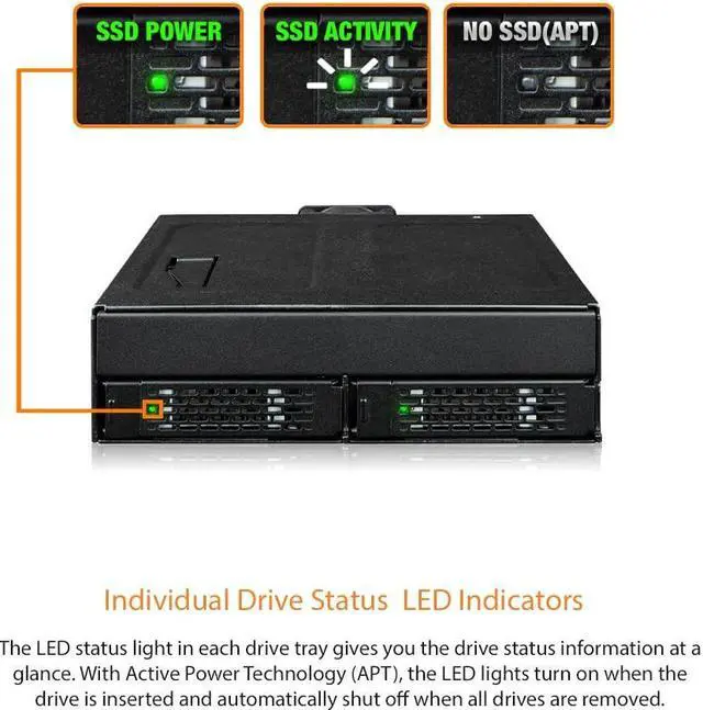 Alt view image 4 of 5 - ICY DOCK 2 Bay U.2/U.3 NVMe SSD PCIe 4.0 Enclosure for 5.25 Bay | ToughArmor MB105VP-B