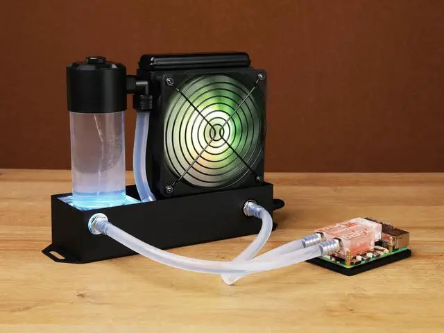 Alt view image 2 of 5 - Seeed Studio Water Cooling Kit for Raspberry Pi 5, Integrated Design of The Water Pump and Cooling Fan, RGB-Colored Lights