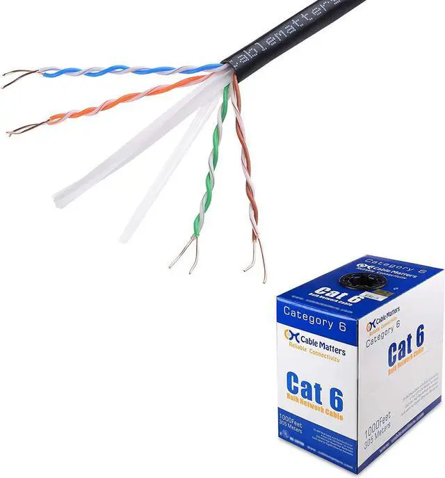 Main image of Cable Matters [UL Listed] 10Gbps in-Wall (CM) Rated 23AWG Bare Copper Cat 6 Cable - 1000ft, Solid, UTP Cat6 Bulk Ethernet Cable, Cat6 Ethernet Cord, Black
